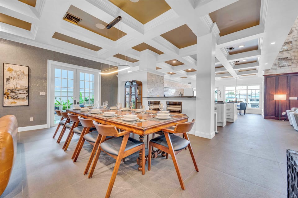 The dining table, located on the first floor, is fit for a feast! There's enough seating for up to 12 people.