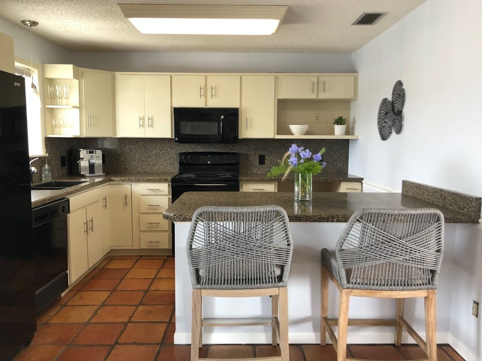 Fully stocked kitchen.
