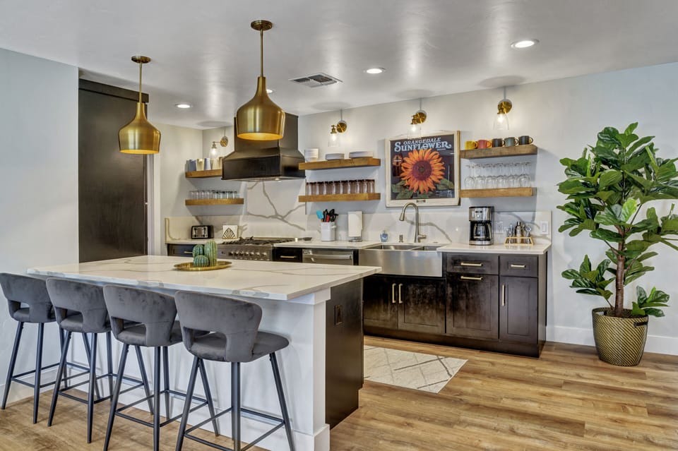 Fully stocked kitchen.