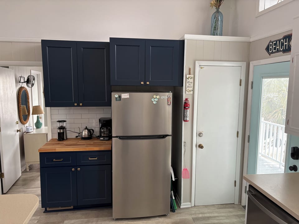 New coffee bar/storage for food.