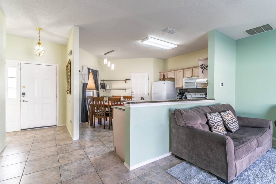 Open living, kitchen and dining room
