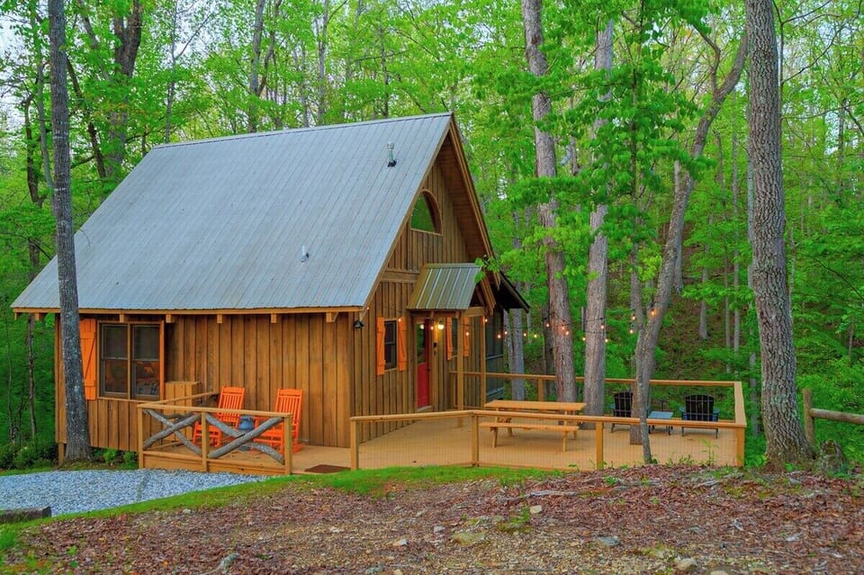 Spacious deck with string lights