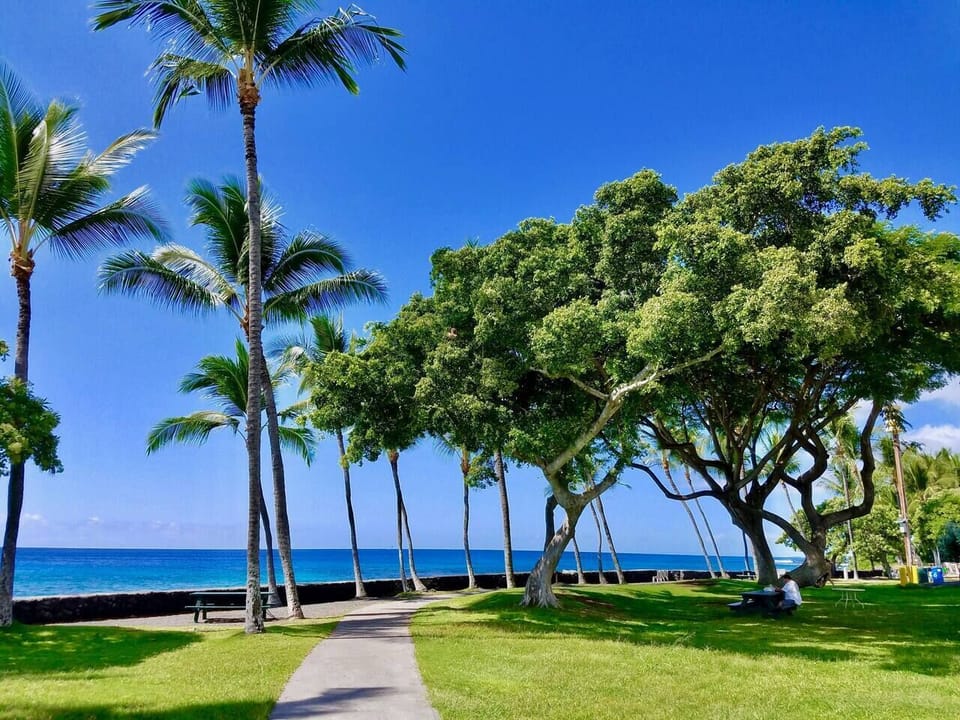 Peaceful, Pahoehoe Park with picnic tables and benches right next door