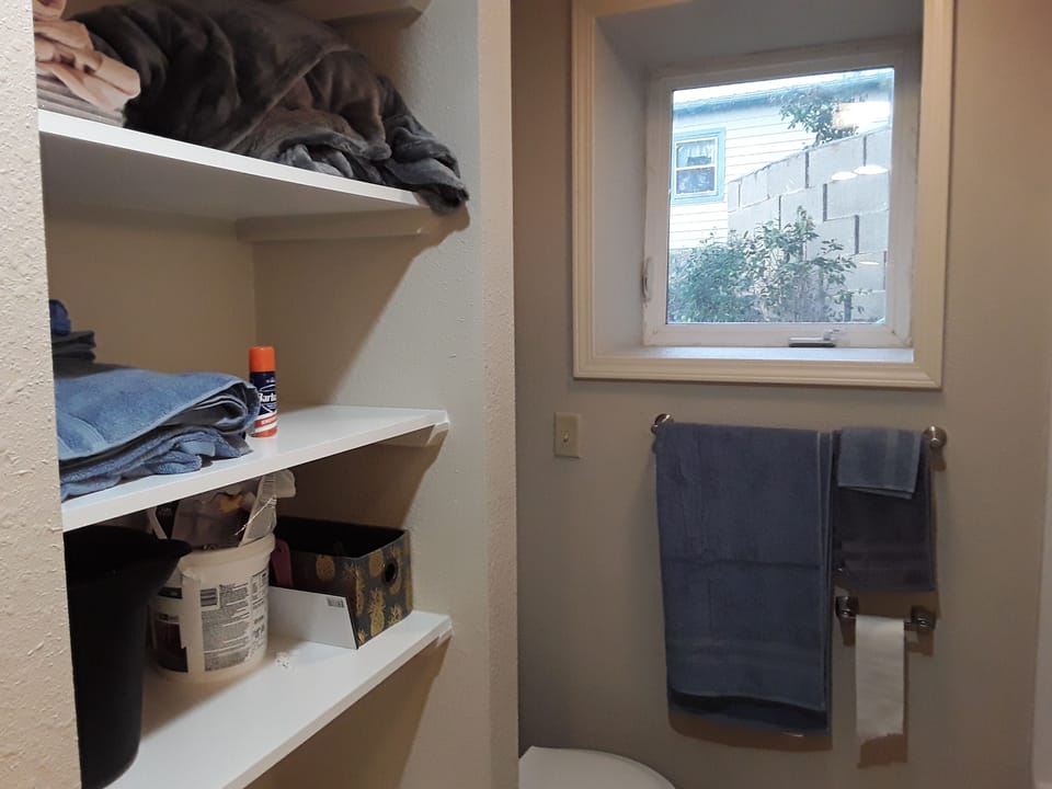 lower level bathroom shelving