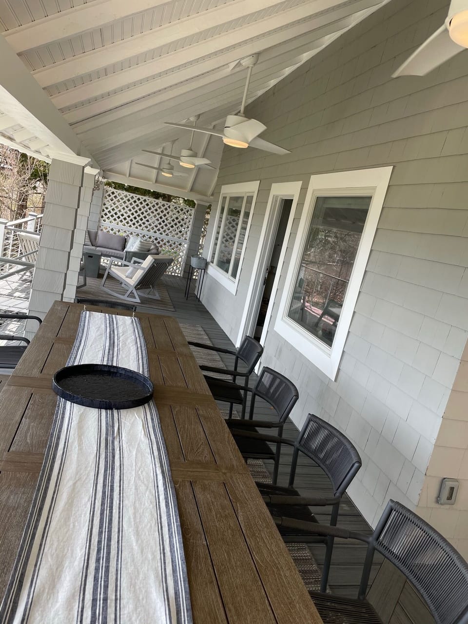 outdoor dining under covered porch