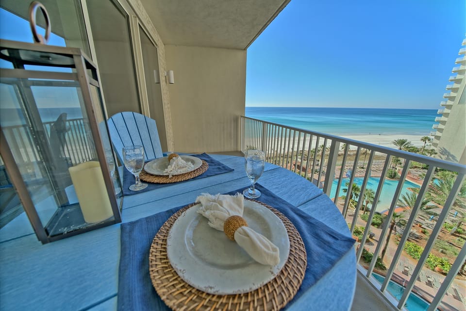View of the Gulf of Mexico and the lagoon style pool from the amazing double balcony