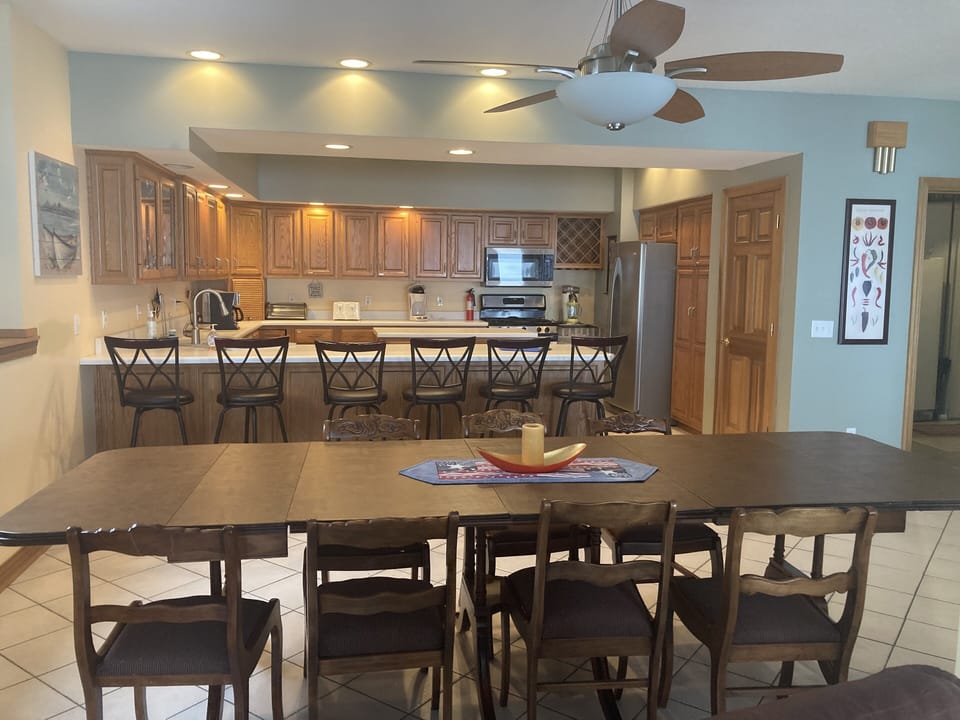 Kitchen and dining area in the front lake home