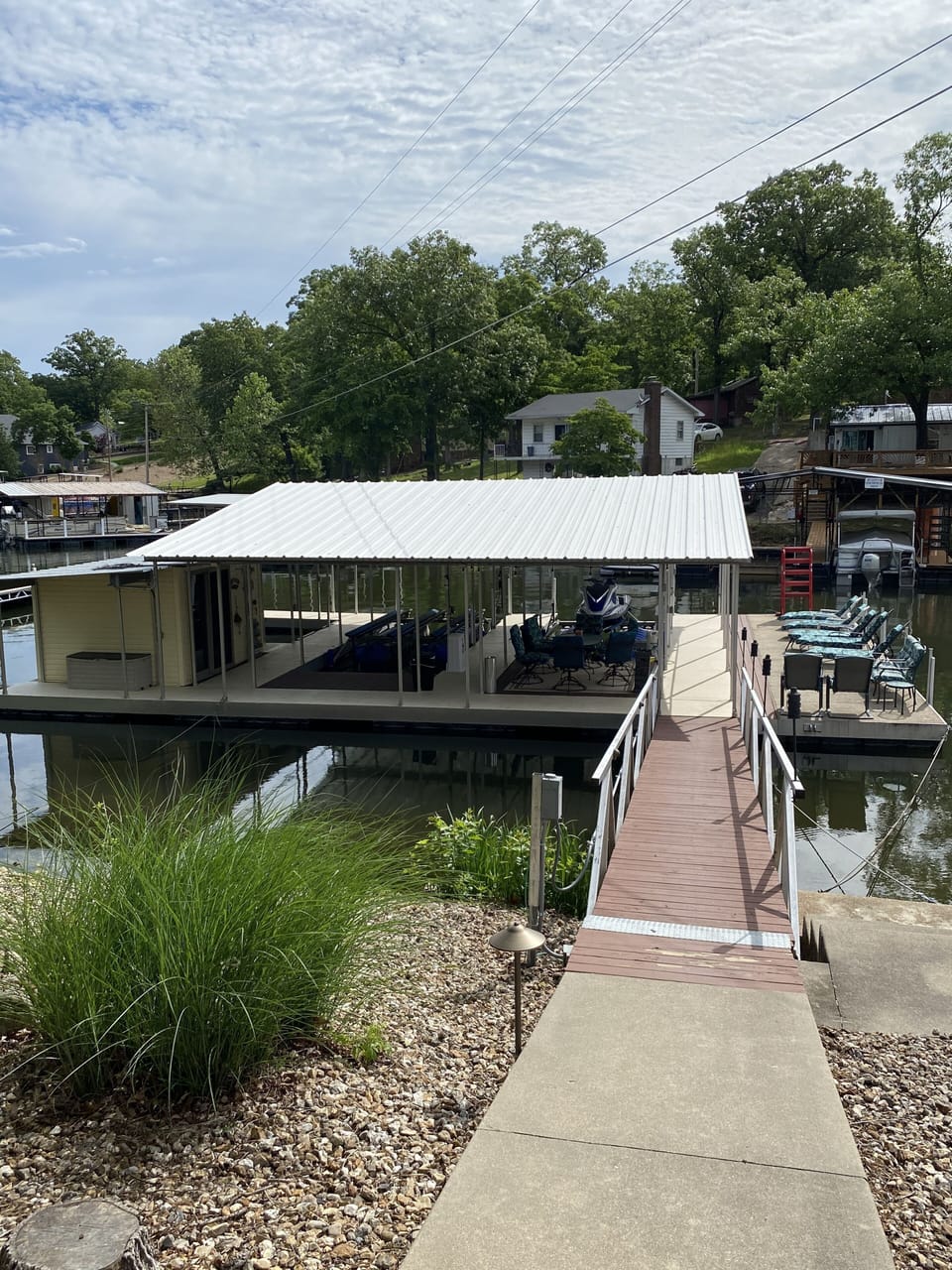 Dock with two slips and lifts.