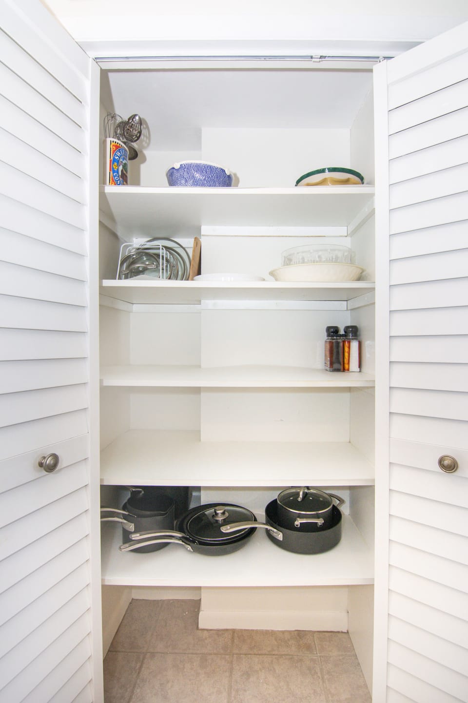 pantry with new pots and pans and room for your groceries