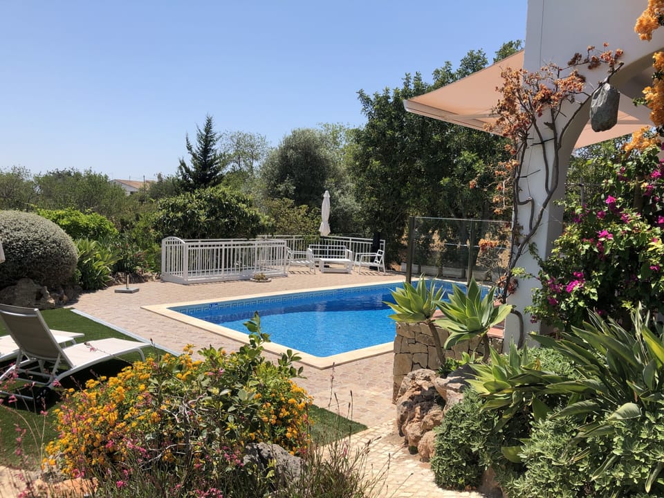 View over pool from side garden 