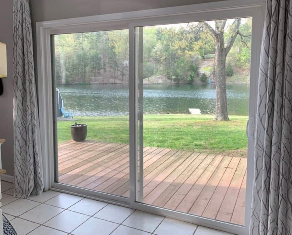 Downstairs game room view of lake