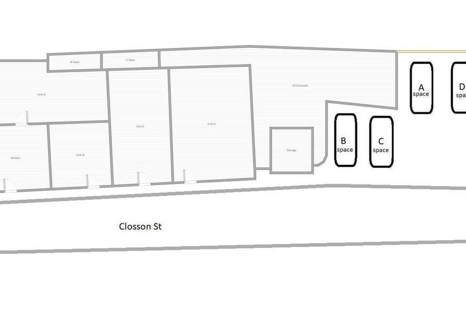 Parking Arrangement. Up to two spaces  if parked in tandem.