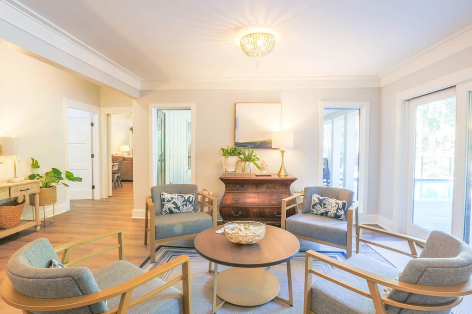 One of the home's two master suites is located just off of the kitchen & family room.