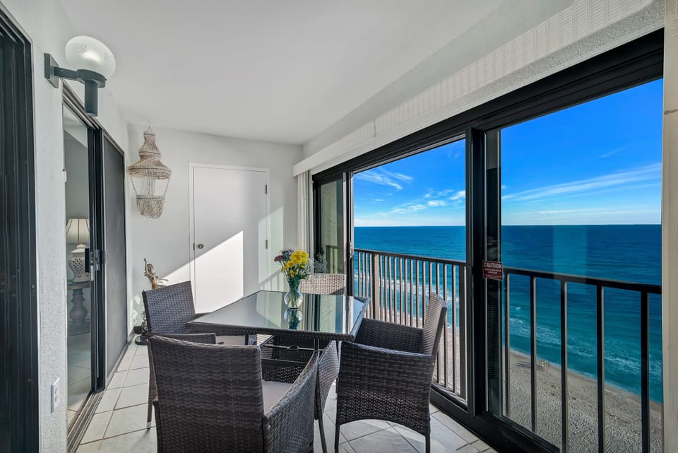 Gulf Tower 10D offers unparalleled ocean views from its private balcony, perfect for enjoying morning coffee or sunset dinners.