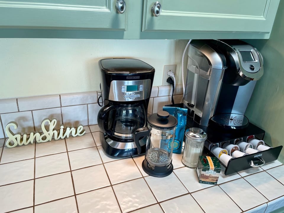 We offer an assortment of coffee options - drip, Keurig and french press!