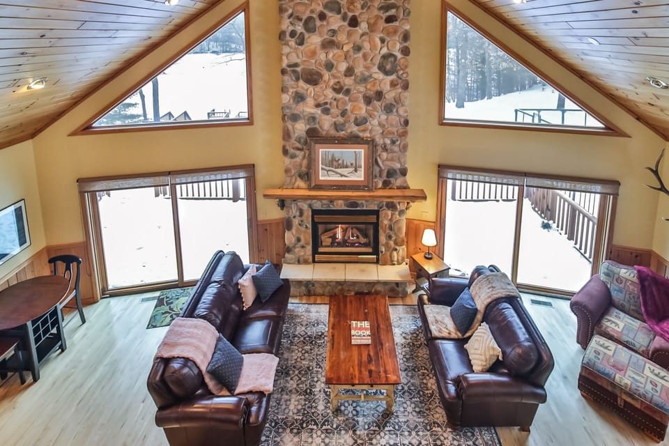 Spacious living room with big windows
