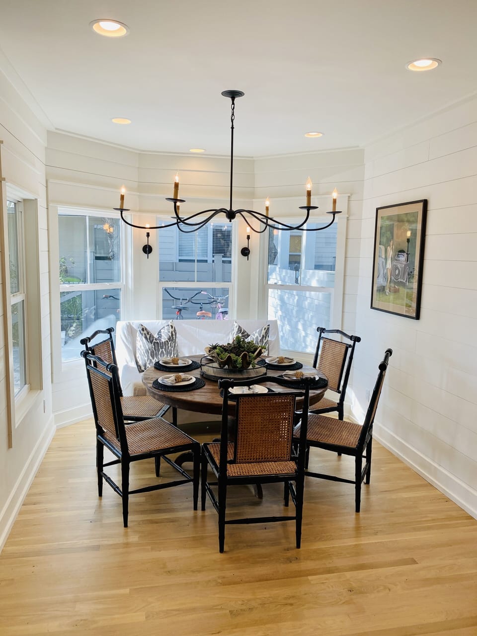 Seating for 6 in dining area.  Counter seating for 3 in kitchen