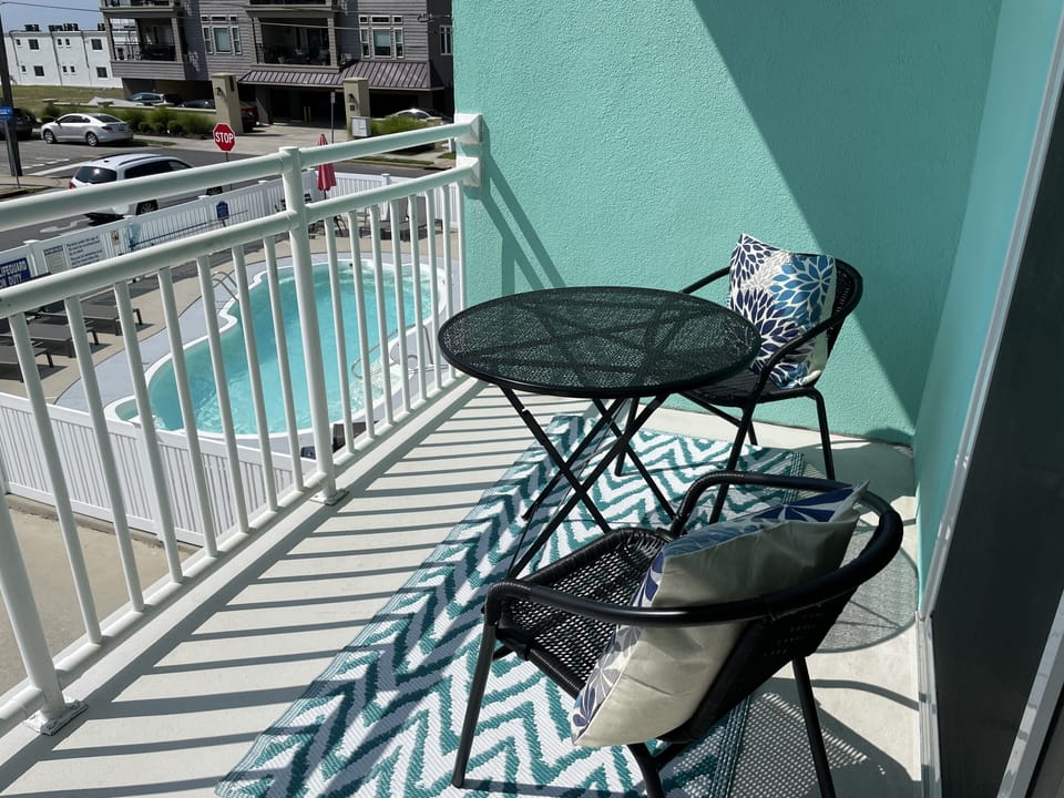 Deck overlooking pool