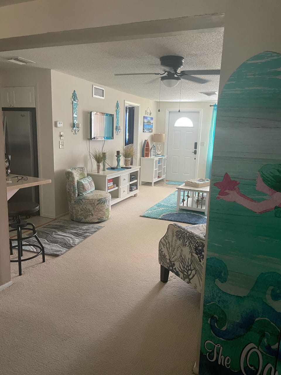 Living room with front door