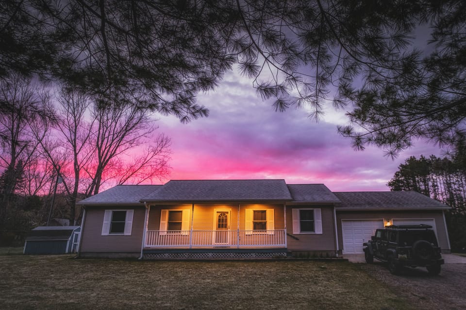 Front of home. Two-car garage is available for your use during your stay. 