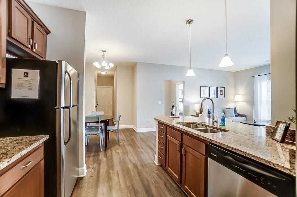 We've stocked the kitchen full of everything you need to cook a gourmet meal: dishes, pots, pans, utensils, silverware, glassware, knife set, and a bunch of small appliances (toaster, blender, crock pot, drip coffee maker, Keurig coffee maker, and mu