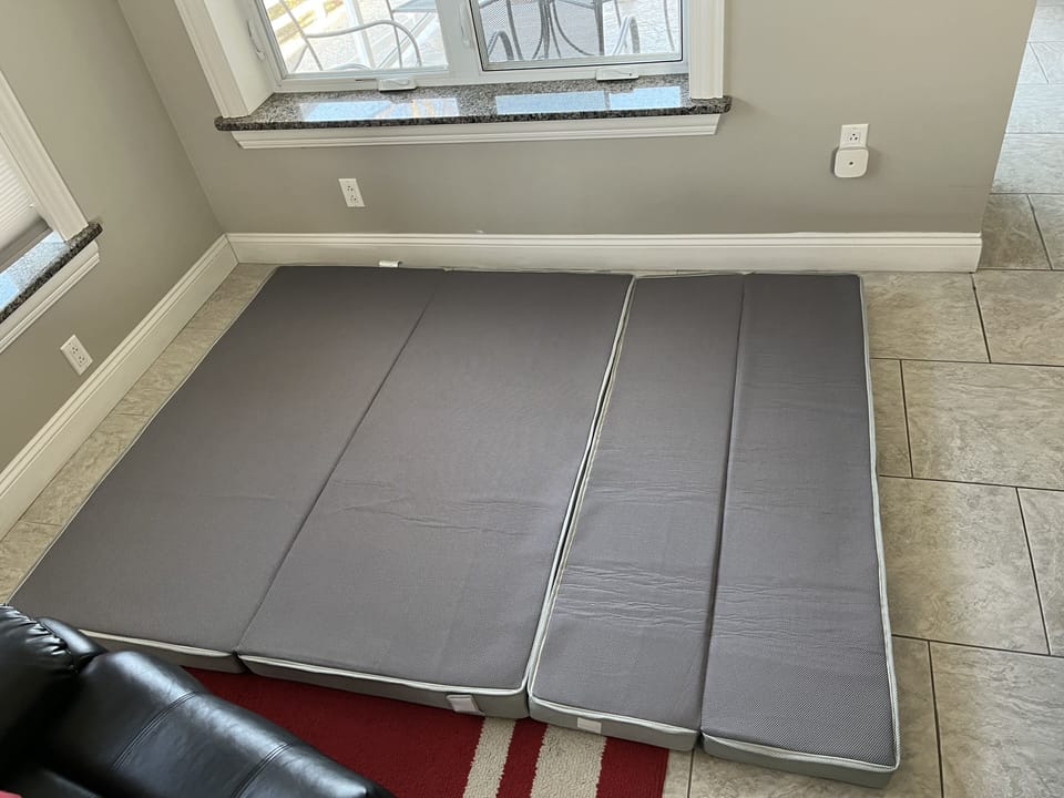 5th & 6th guest sleep on folding mattress topper, blow up mattress or couches