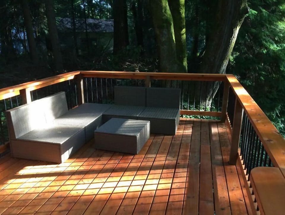 The Overlook Deck is shared with us, your hosts. Follow trail down to creek.