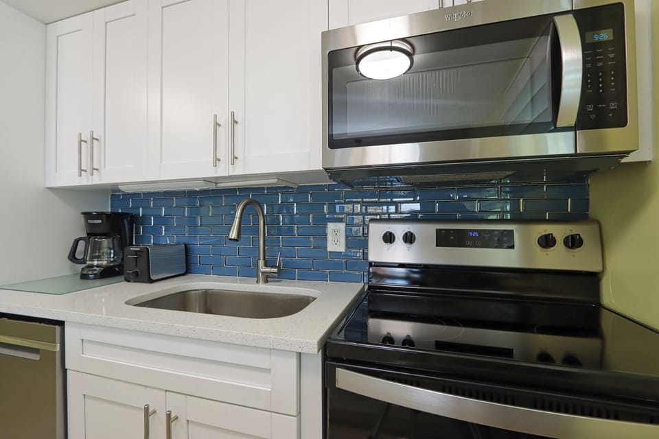 Kitchen with stainless steel appliances