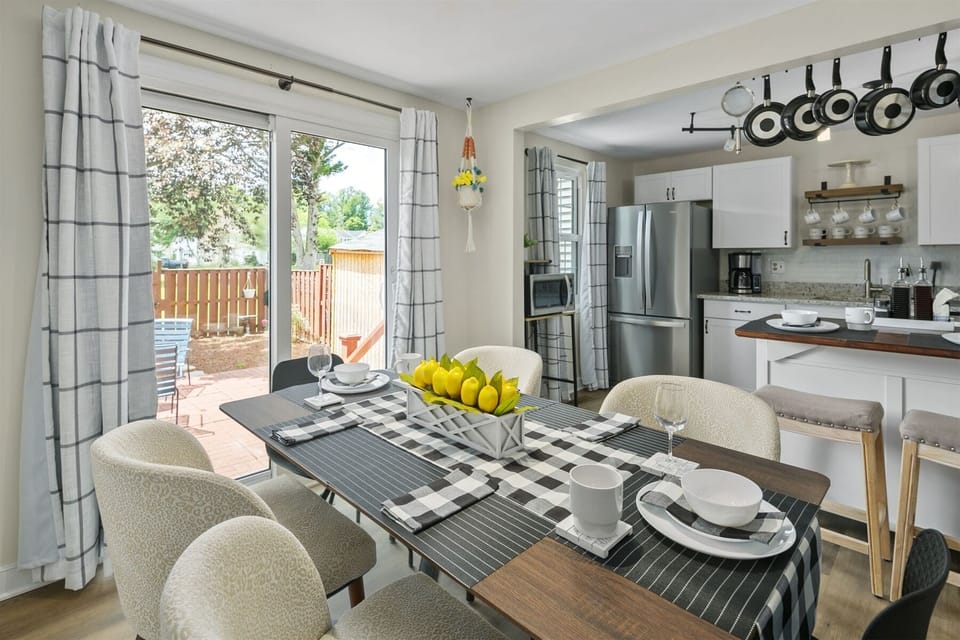 Farmhouse dining table comfortably sits six