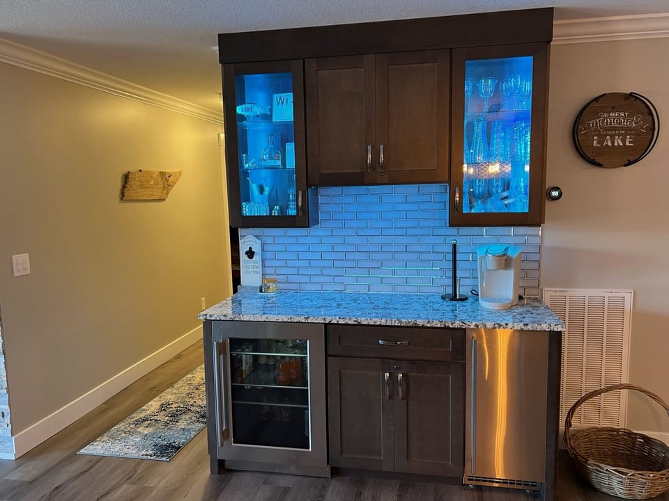 Bar with Beverage Center, Icemaker and Keurig