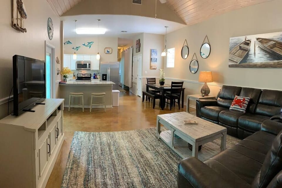 Large open living, dining kitchen.