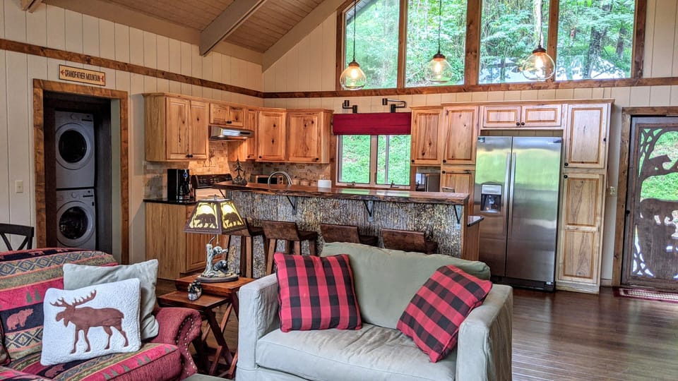 The open floor plan/high ceilings create a very spacious yet cozy environment.