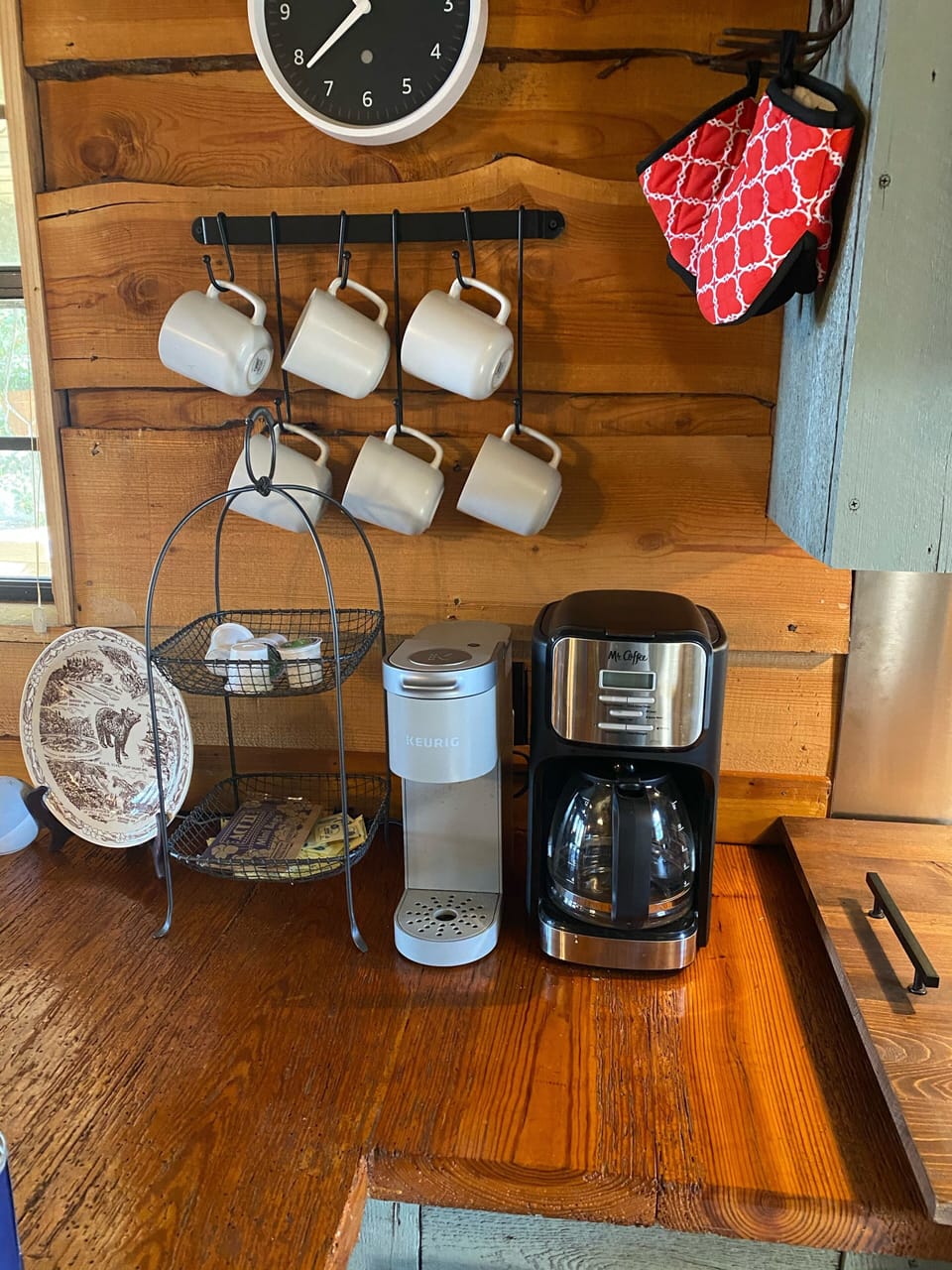 Keurig single cup and Mr. Coffee full pot coffee makers. 
