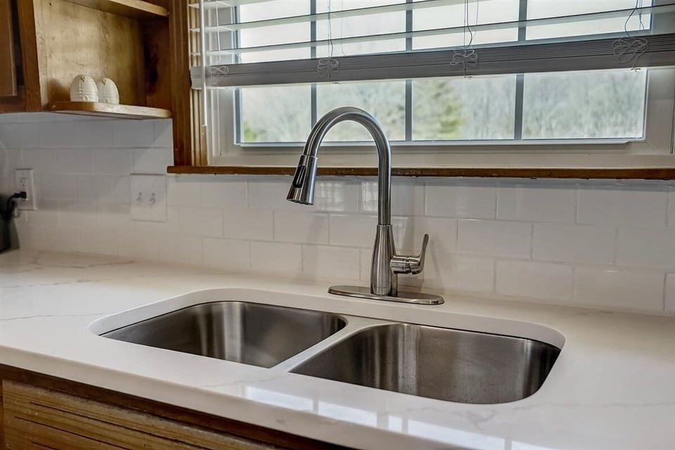 Double sink with pull out sprayer