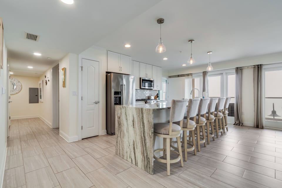 Modern Kitchen that looks directly out to the bay