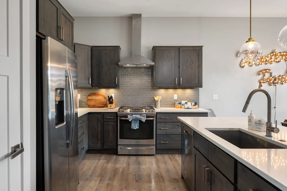 - Fully equipped kitchen with stainless steel appliances and cookware   - Modern cabinets and spacious countertops for easy meal preparation   - Perfect for cooking family dinners during your Colorado ski stay
