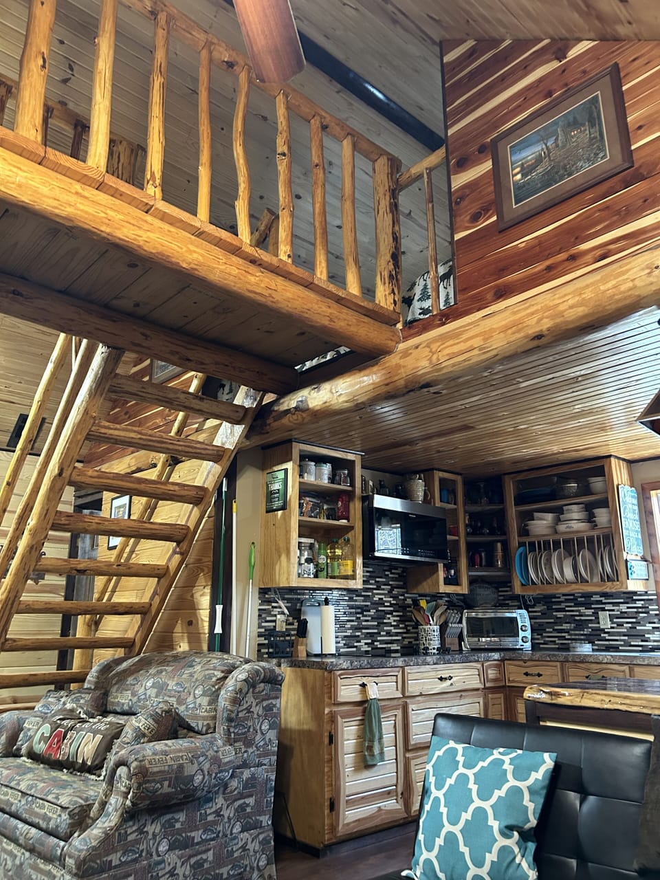 LOG STAIR CASE WITH BRIDGE