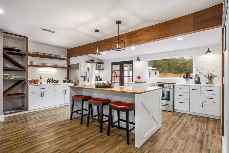 Spacious kitchen with bar stool seating