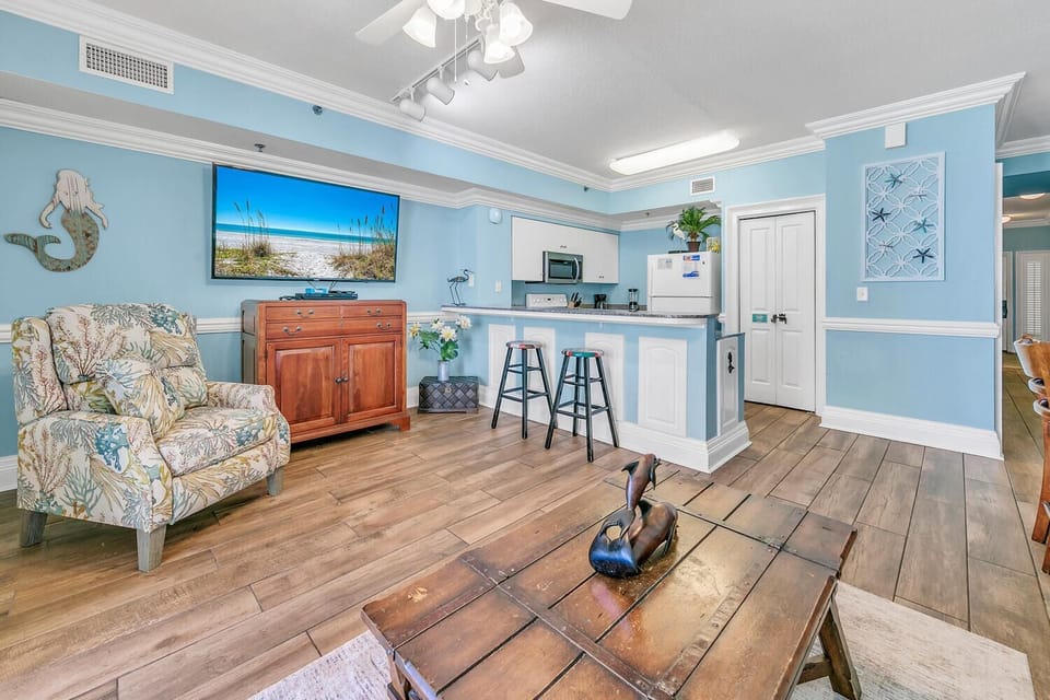 Enjoy a movie on the flat screen TV