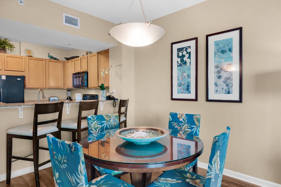 Dining table plus eat-in bar seating