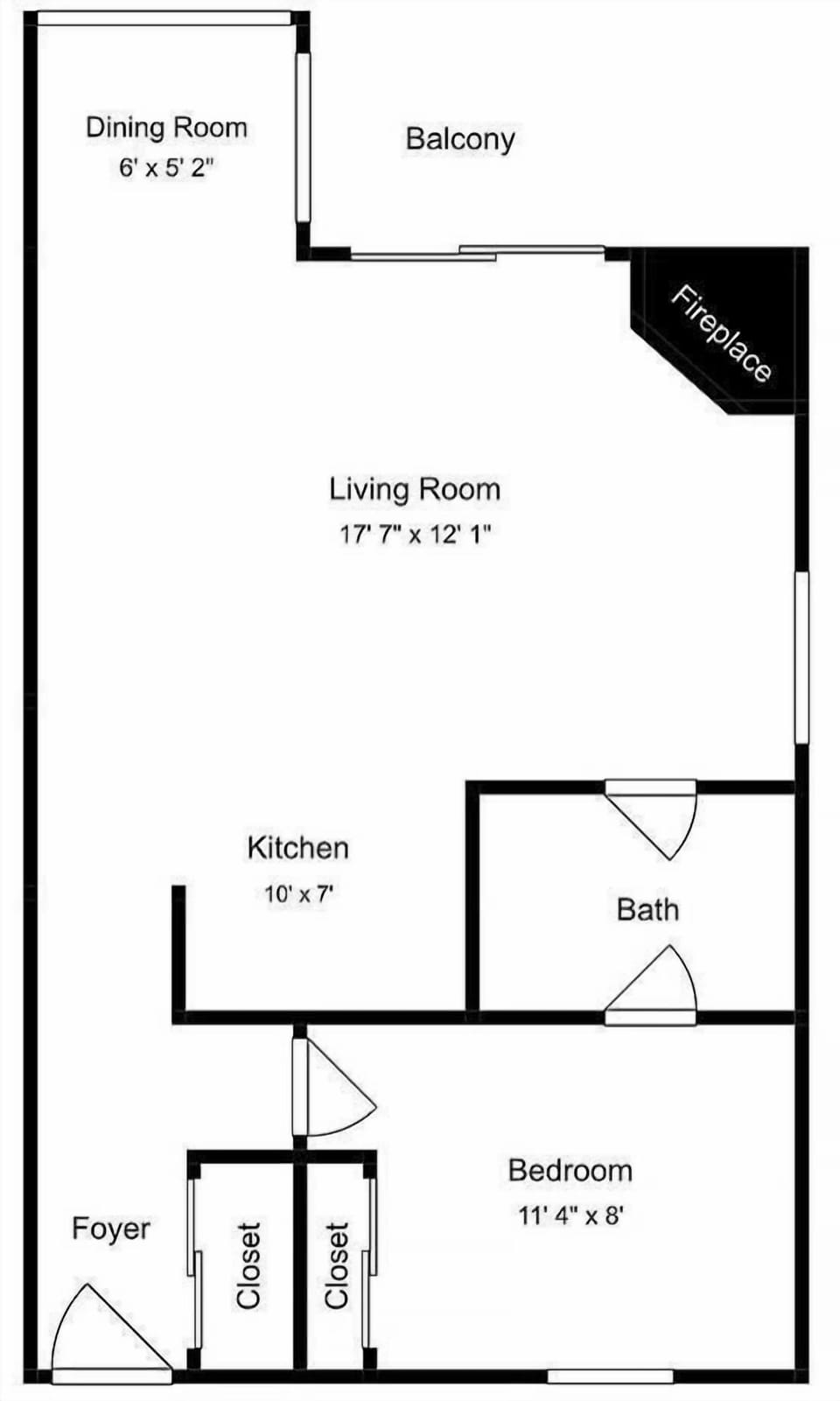 Property layout shows a comfortable one-bedroom unit with living room, kitchen, dining area, and private balcony space.