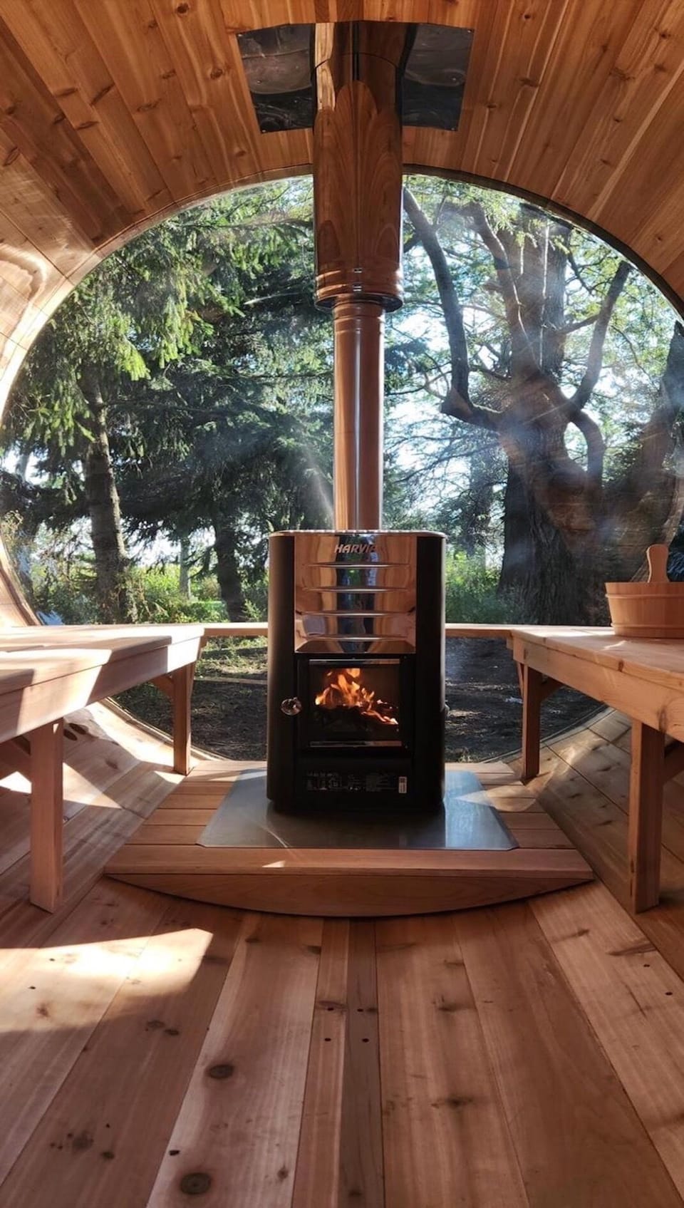 Wood stove in Sauna
