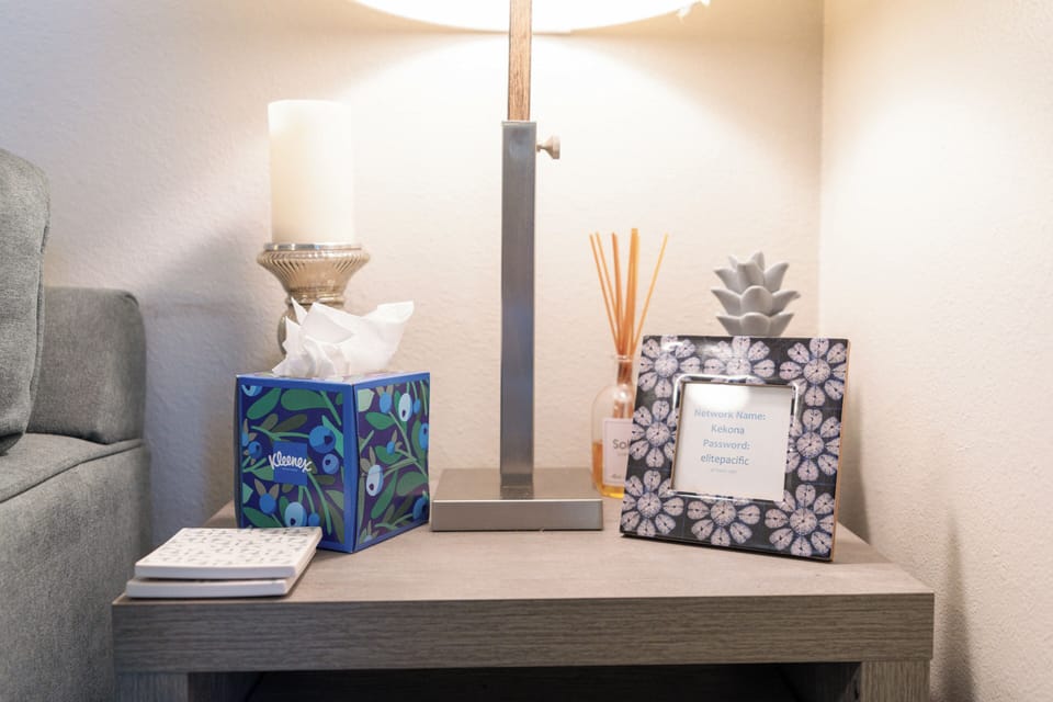 Wi-Fi details and welcome info conveniently located in the living room.