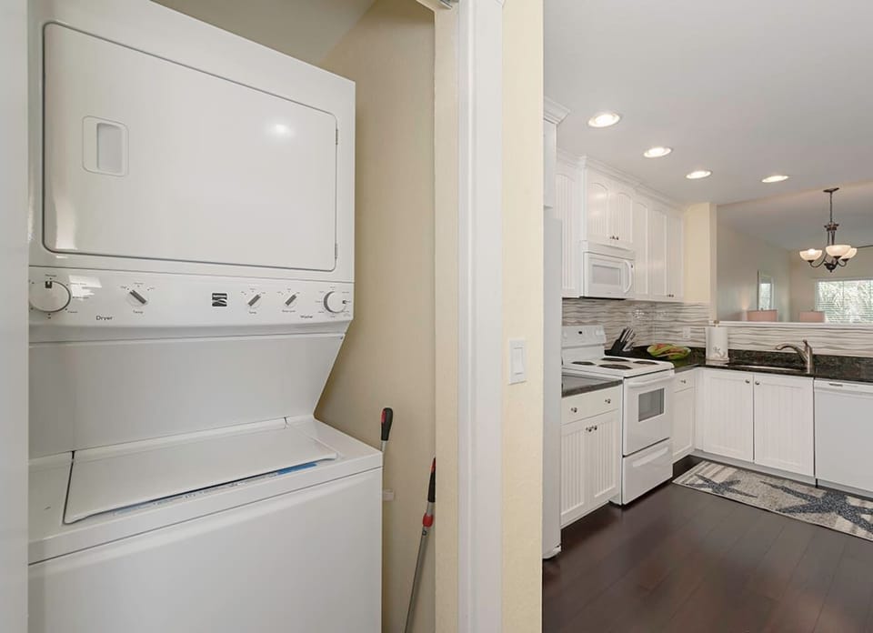 Stackable washer and dryer is provided for your convenience.