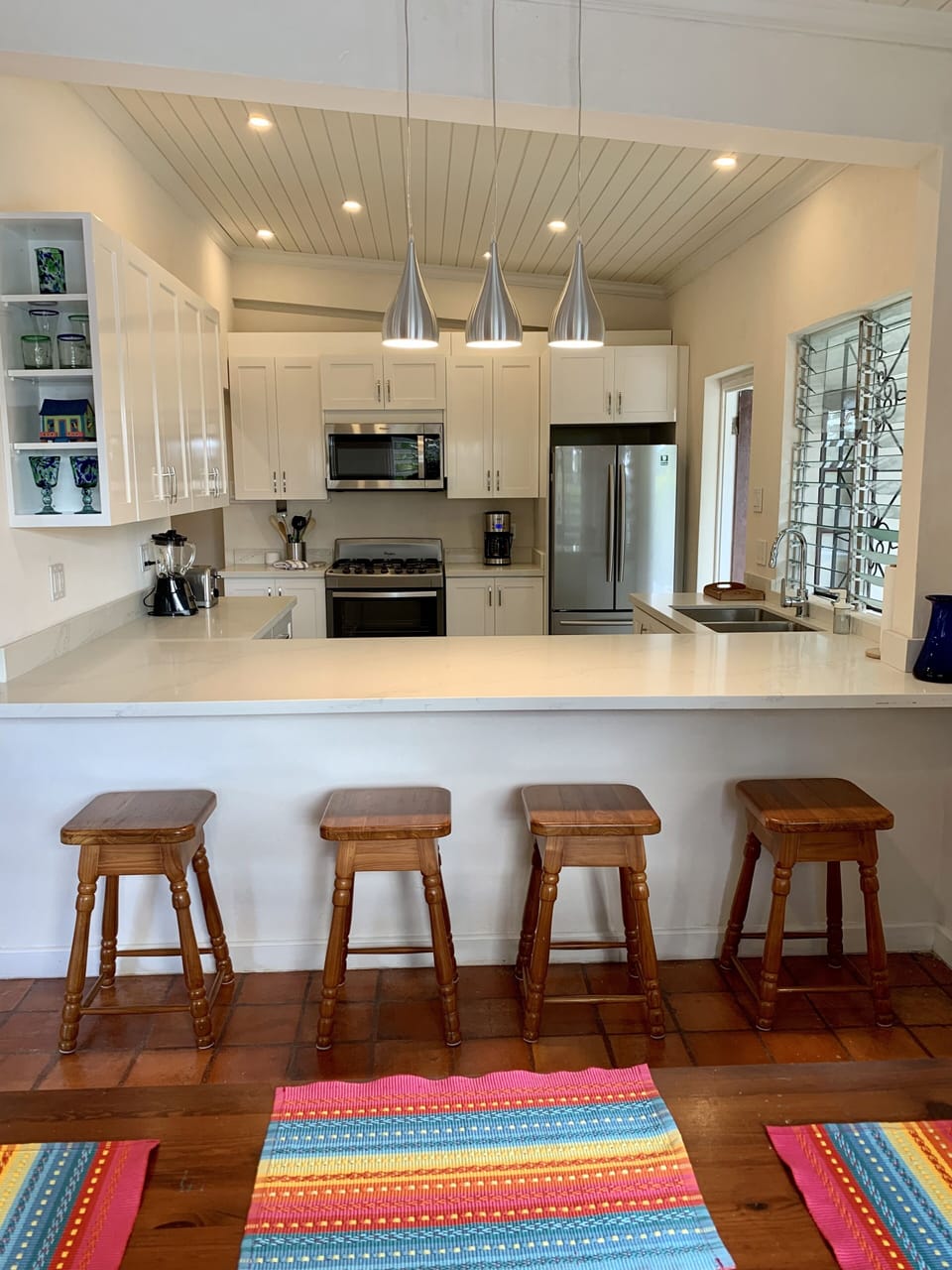 Counter top seating area facing into kitchen