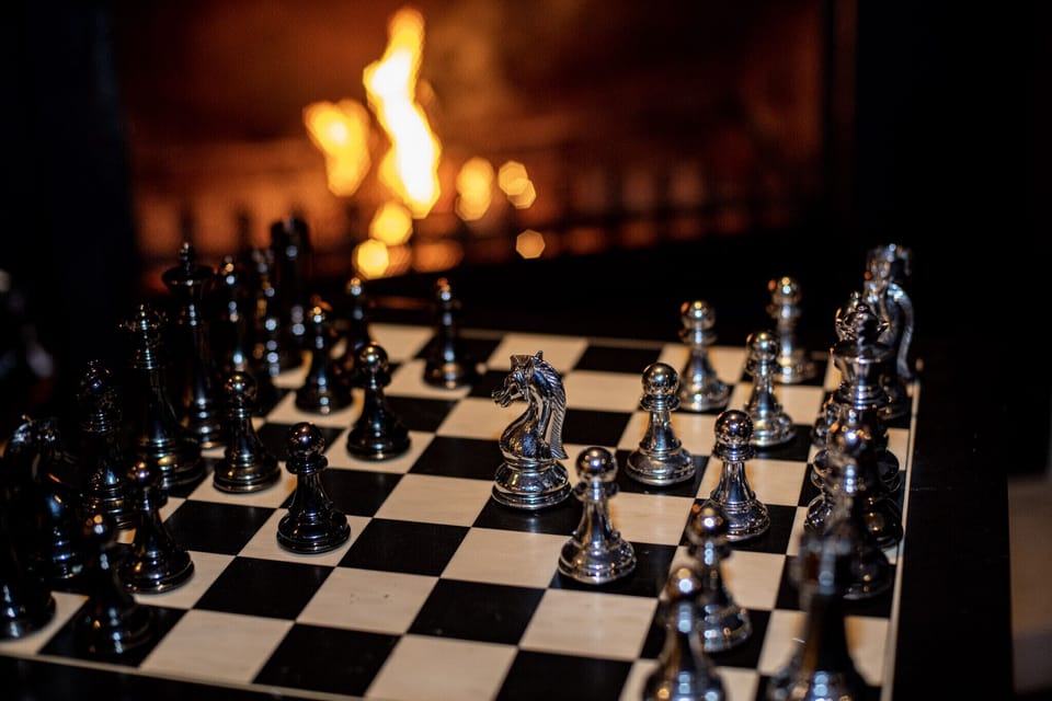 Chess and other board games by the open fire