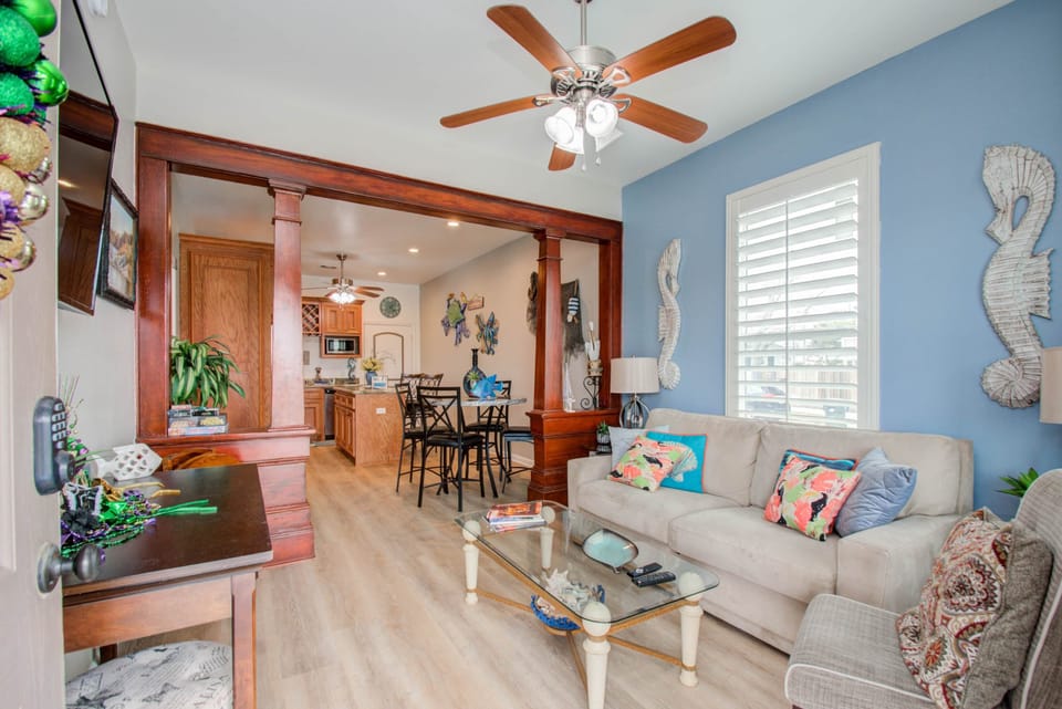 Relax in the living room after a fun day on the island!