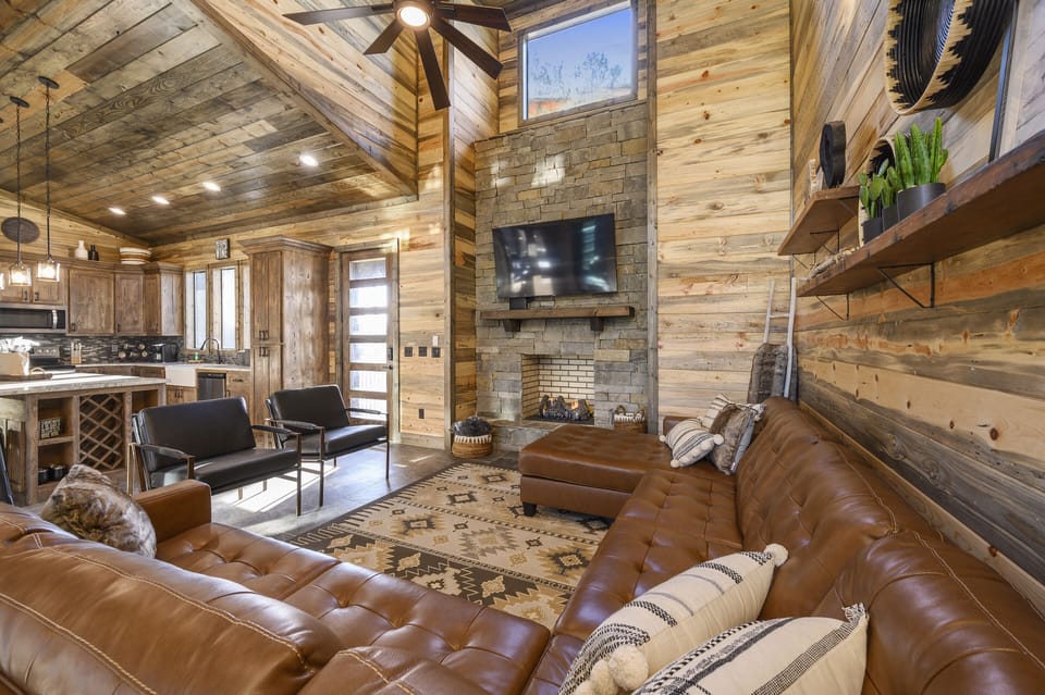 This massive leather sectional is perfect for a big group!