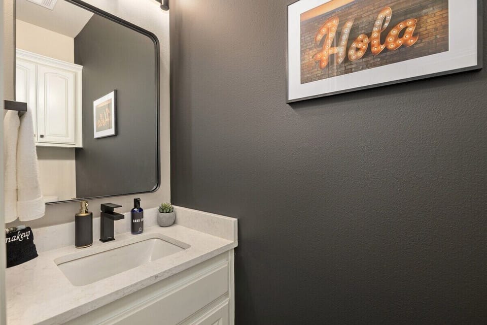 The half bathroom downstairs is fully stocked with amenities you'll need during your visit.