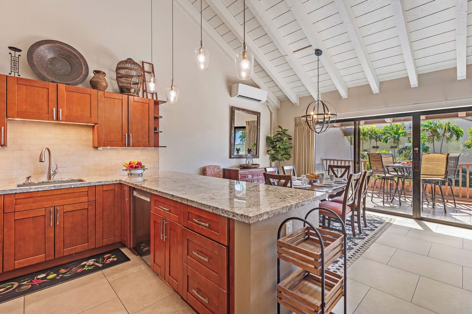 A clean, well-designed kitchen perfect for vacation comfort.